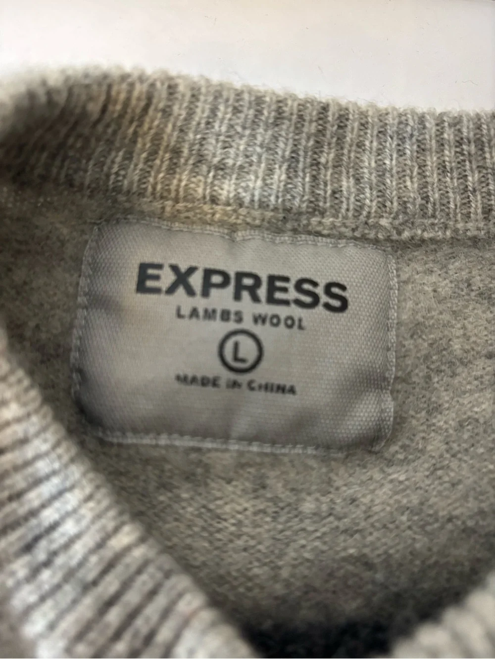 Express Men's 100% Lambs Wool Crewneck Sweater in Gray with Black Stripes